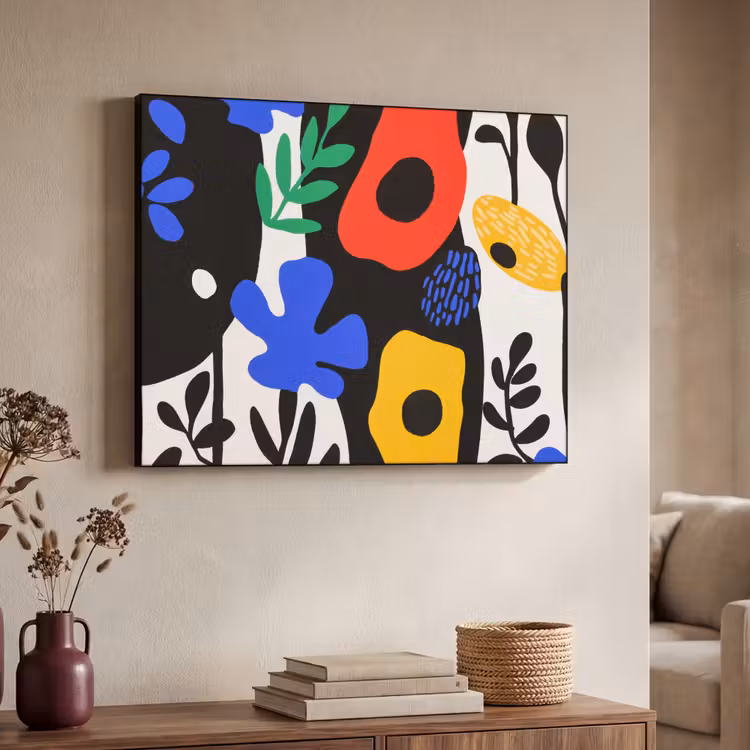 Bloemen - Bladeren - Abstract - Zwart Textielframe - compleet frame klein -sfeer3