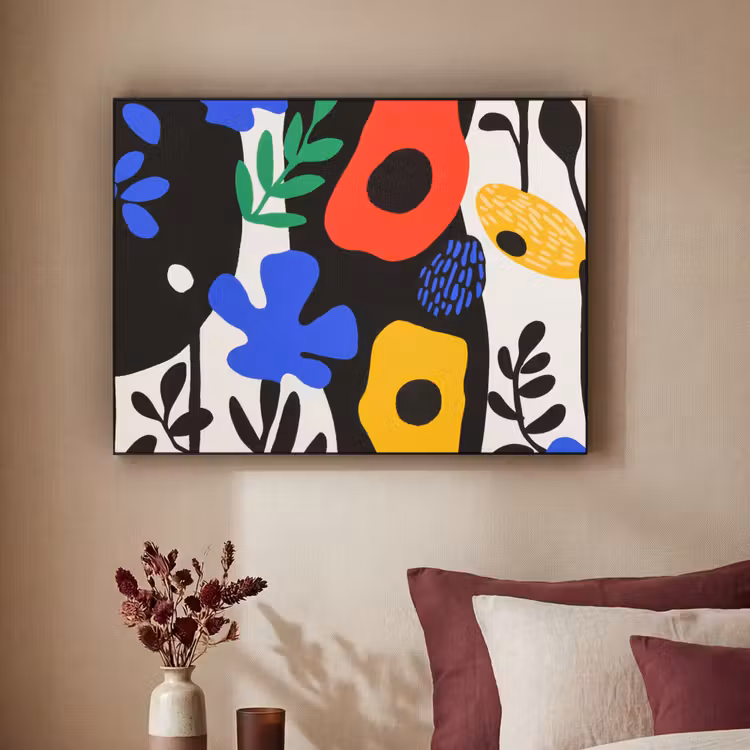 Bloemen - Bladeren - Abstract - Zwart Textielframe zwart klein -sfeer1