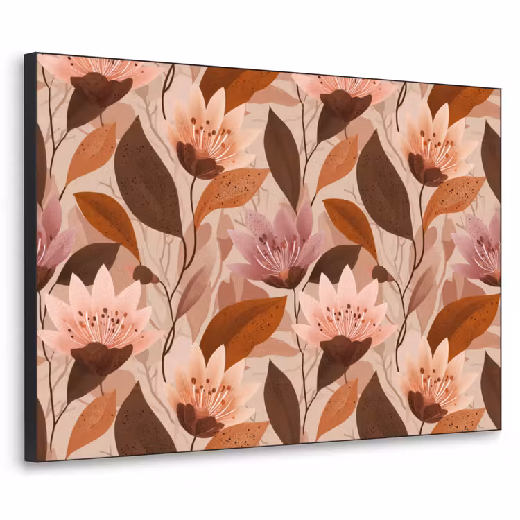 Bloemen - Bladeren - Bruin Textielframe zwart klein 947 -3d
