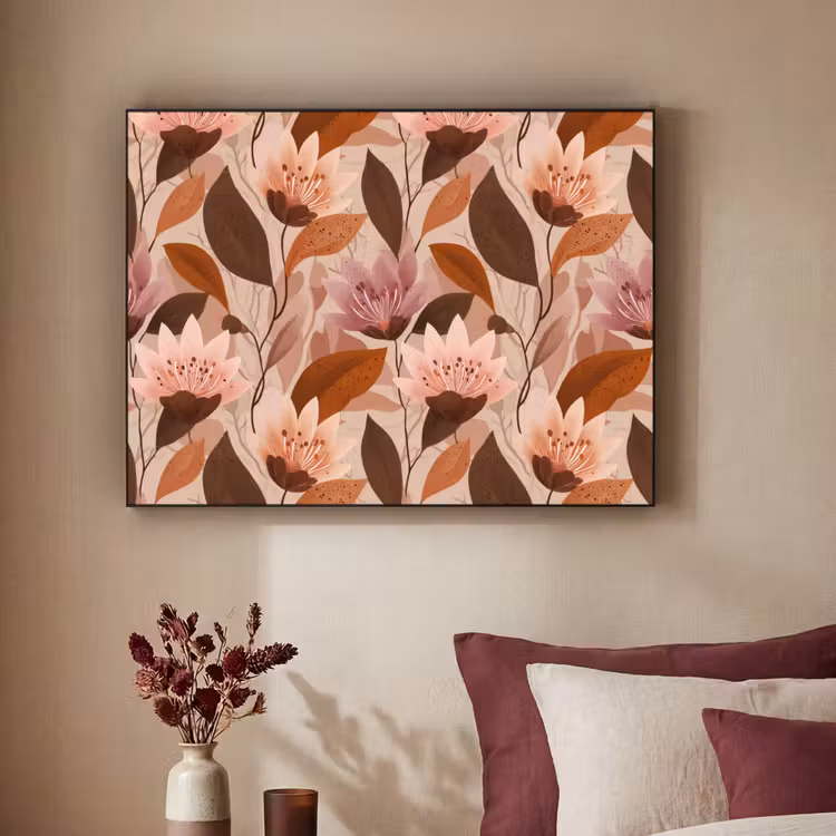 Bloemen - Bladeren - Bruin Textielframe zwart klein 947 -sfeer1