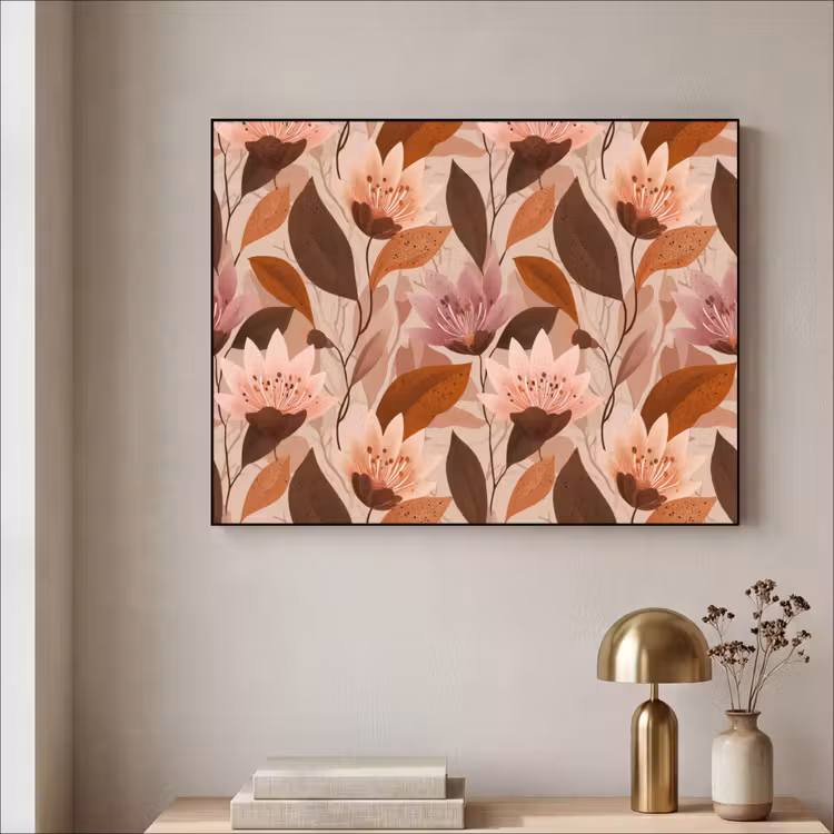 Bloemen - Bladeren - Bruin Textielframe zwart klein 947 -sfeer2