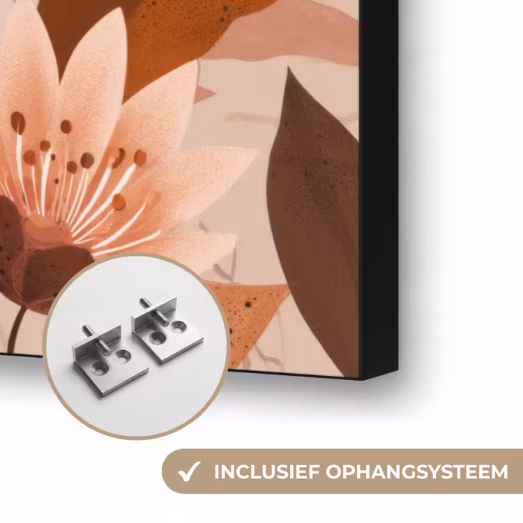 Bloemen - Bladeren - Bruin Textielframe zwart klein 947 -USP_ophangsysteemNL