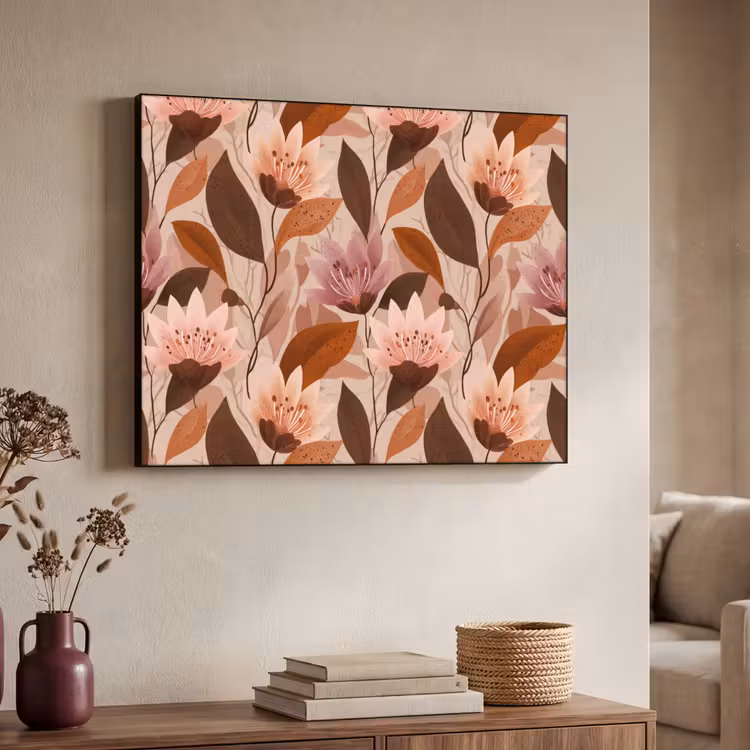 Bloemen - Bladeren - Bruin Textielframe zwart klein 947 -sfeer3
