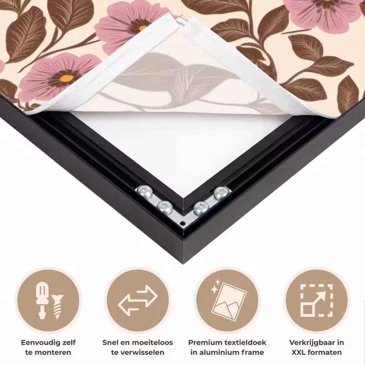 Bloemen - Bladeren - Kleurrijk Textielframe zwart klein 947 -USP_closeupNL