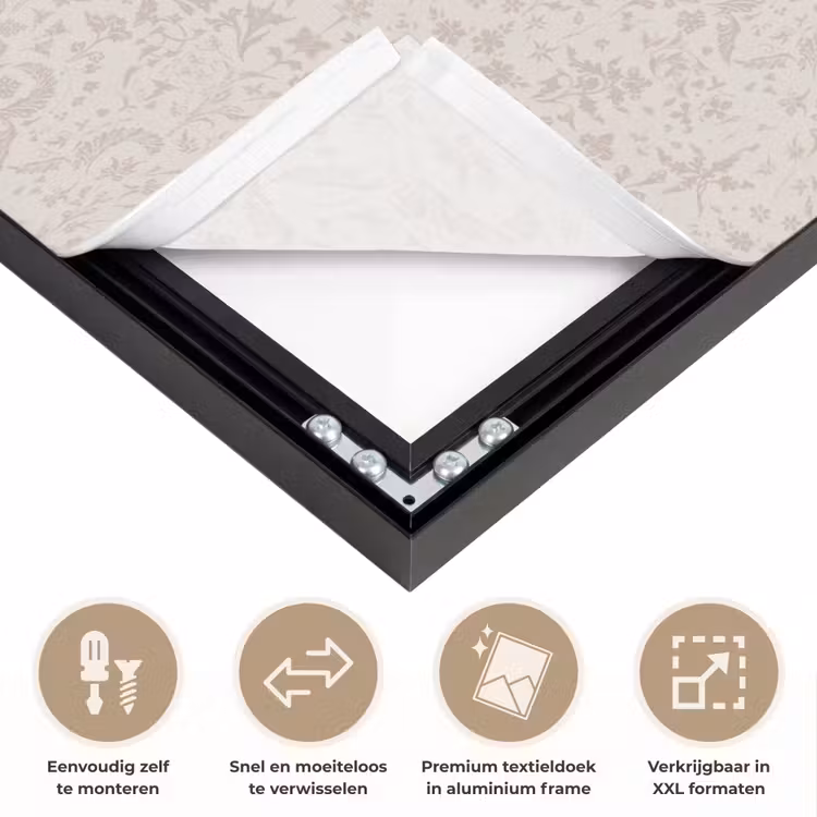 Bloemen - Bladeren - Licht - Taupe Textielframe zwart klein 947 -USP_closeupNL