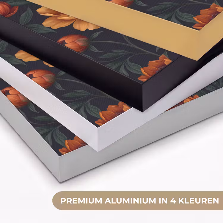 Bloemen - Bladeren - Natuur - Modern - Oranje Textielframe zwart klein -USP_kleurenNL