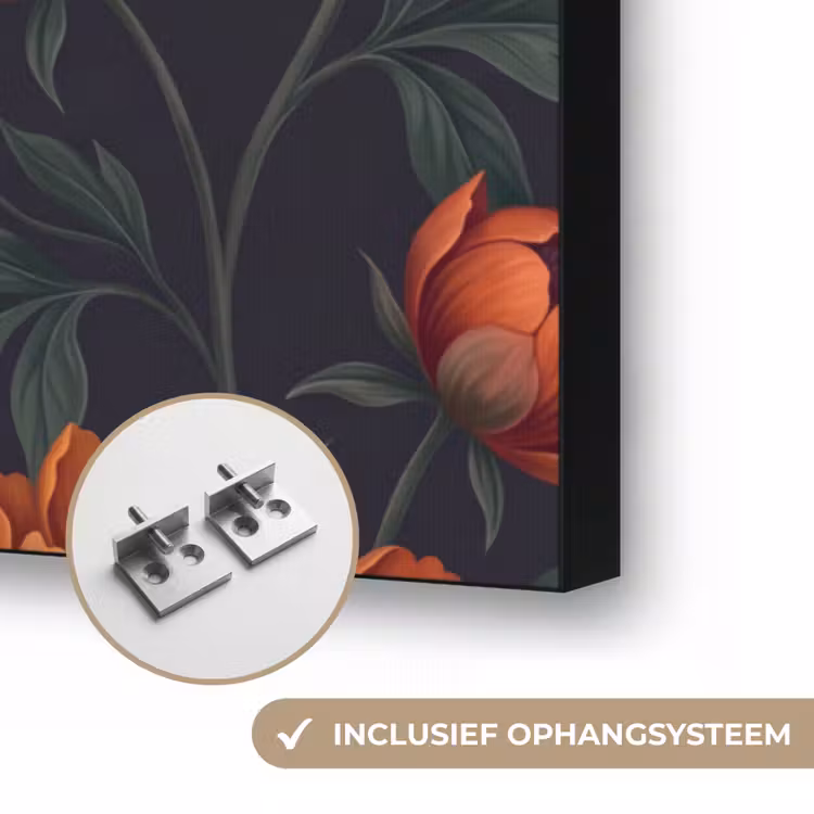 Bloemen - Bladeren - Natuur - Modern - Oranje Textielframe zwart klein -USP_ophangsysteemNL