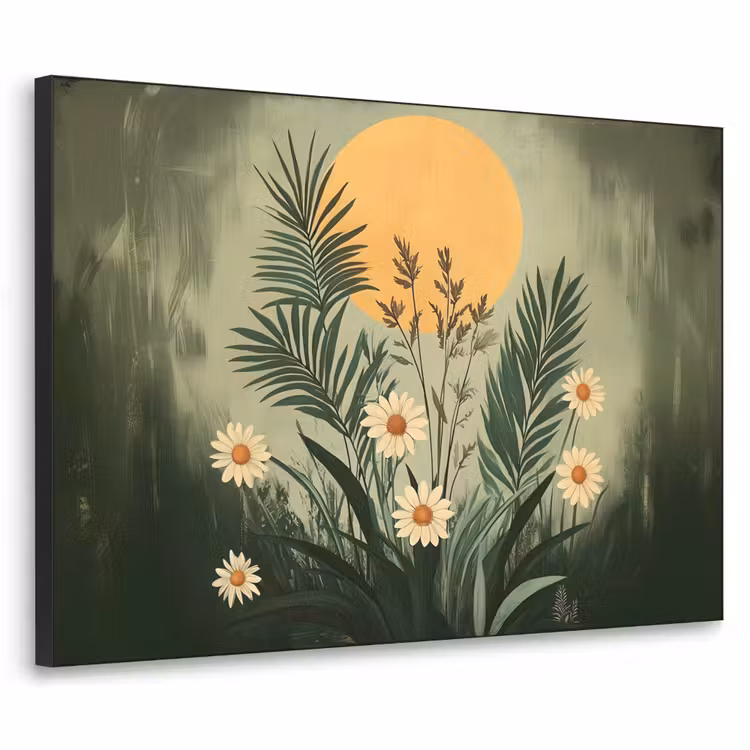 Bloemen - Bladeren - Zon - Groen Textielframe zwart klein -3d