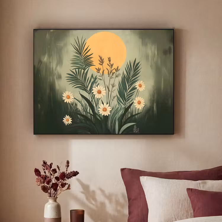 Bloemen - Bladeren - Zon - Groen Textielframe - compleet frame klein -sfeer1
