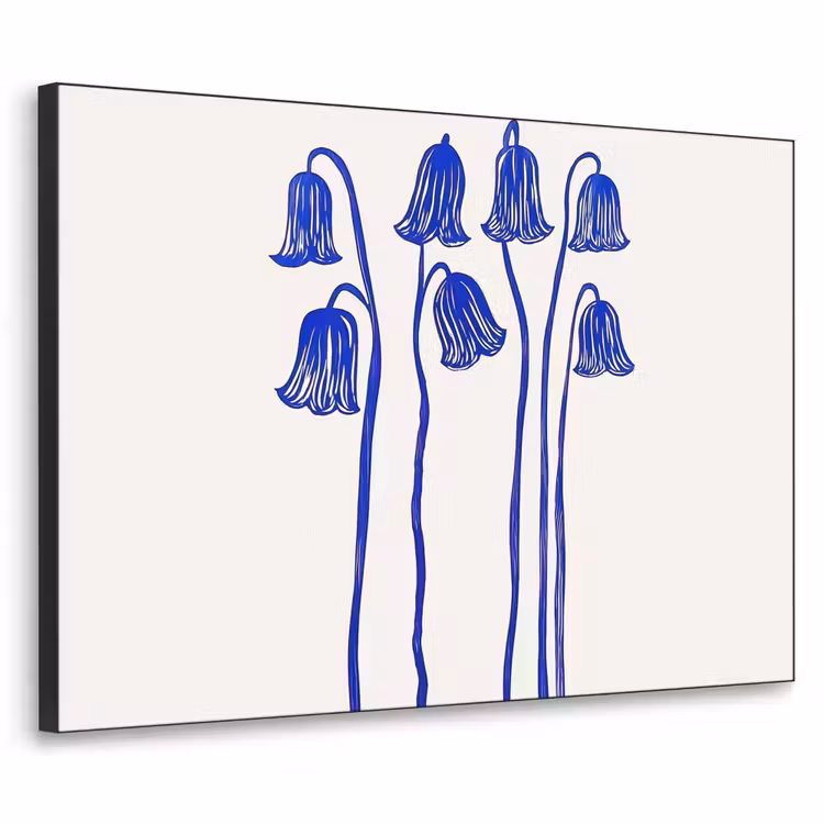 Bloemen - Blauw - Lijnen - Bloemblaadjes Textielframe zwart klein -3d