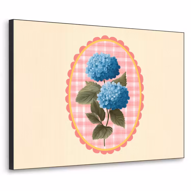 Bloemen - Blauw - Lijst - Bladeren Textielframe zwart klein -3d