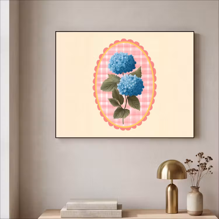 Bloemen - Blauw - Lijst - Bladeren Textielframe - compleet frame klein -sfeer2