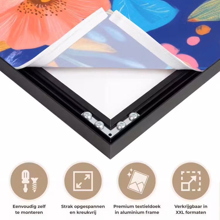 Bloemen - Blauw - Roze Textielframe zwart klein -USP_feed_closeupNL