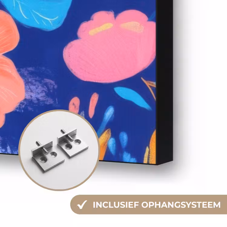 Bloemen - Blauw - Roze Textielframe zwart klein -USP_ophangsysteemNL