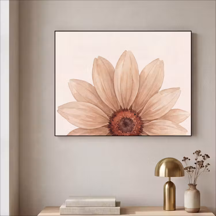 Bloemen - Bloemblad - Natuur - Aquarel - Beige Textielframe zwart klein -sfeer2