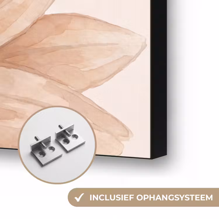 Bloemen - Bloemblad - Natuur - Aquarel - Beige Textielframe zwart klein -USP_ophangsysteemNL