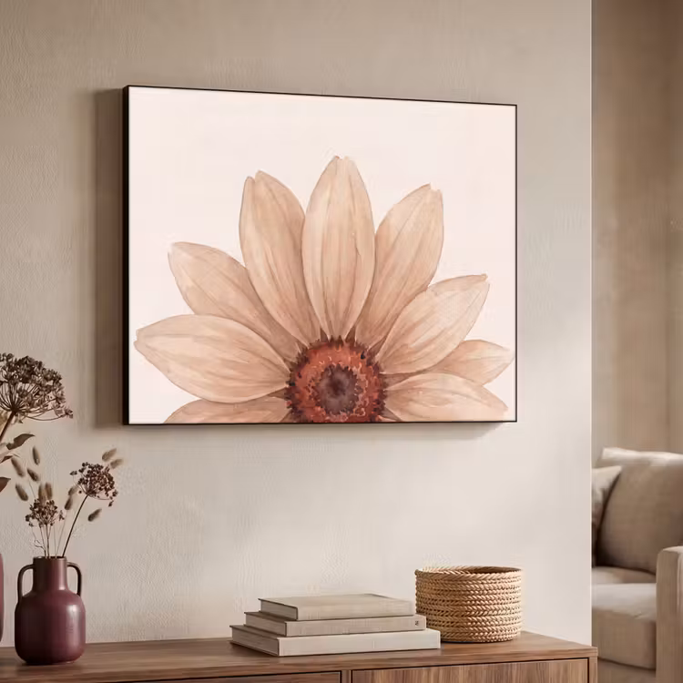Bloemen - Bloemblad - Natuur - Aquarel - Beige Textielframe zwart klein -sfeer3