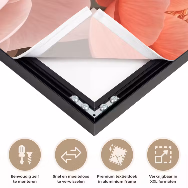 Bloemen - Bloesem - Zacht - Koraal - Decoratie Textielframe zwart klein -USP_closeupNL