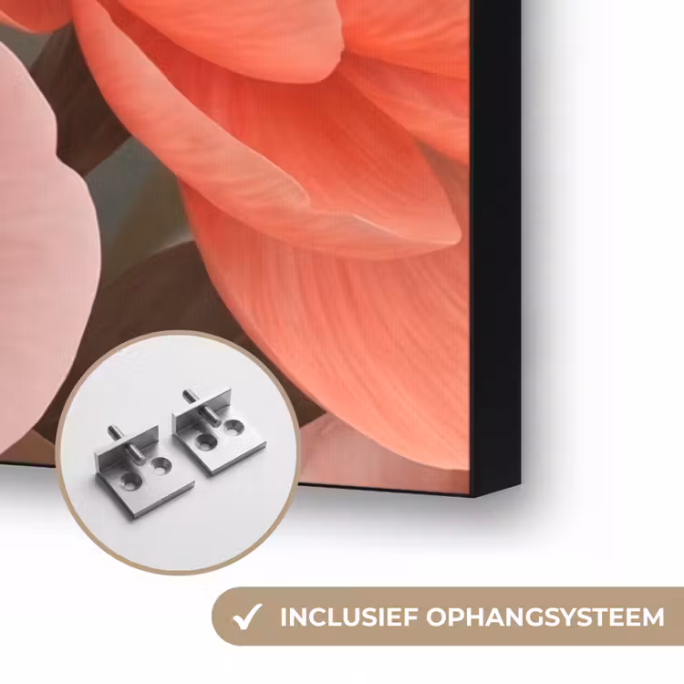 Bloemen - Bloesem - Zacht - Koraal - Decoratie Textielframe zwart klein -USP_ophangsysteemNL