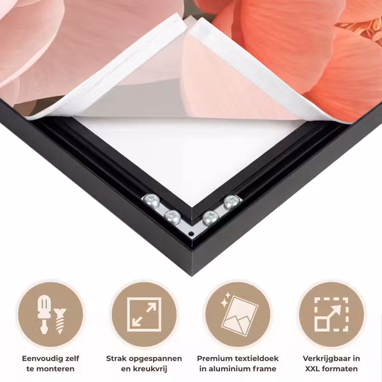 Bloemen - Bloesem - Zacht - Koraal - Decoratie Textielframe zwart klein -USP_feed_closeupNL