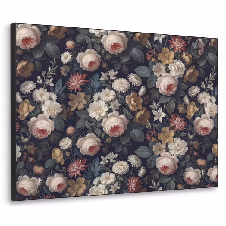 Bloemen - Boeket - Botanisch - Vintage - Donkere achtergrond Textielframe zwart klein -3d