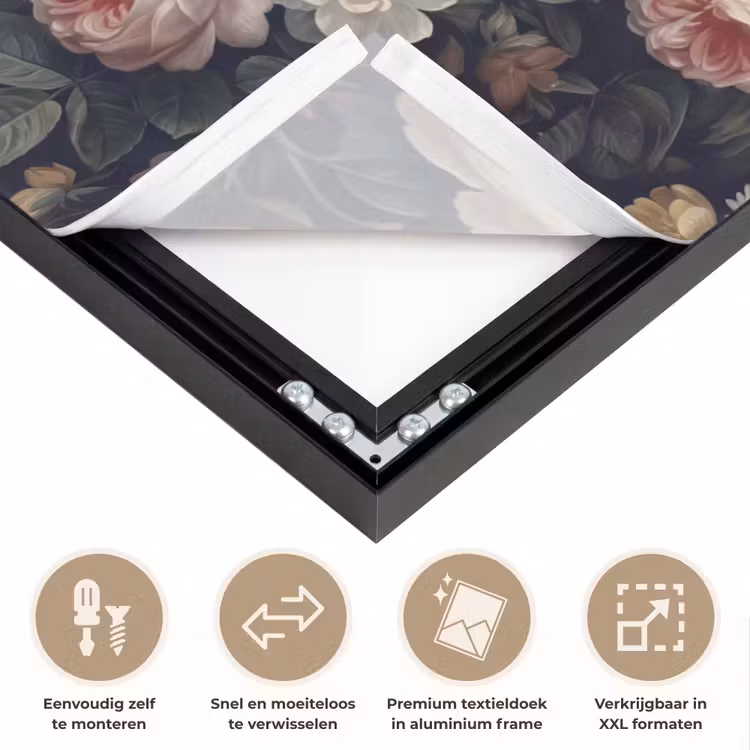Bloemen - Boeket - Botanisch - Vintage - Donkere achtergrond Textielframe zwart klein -USP_closeupNL