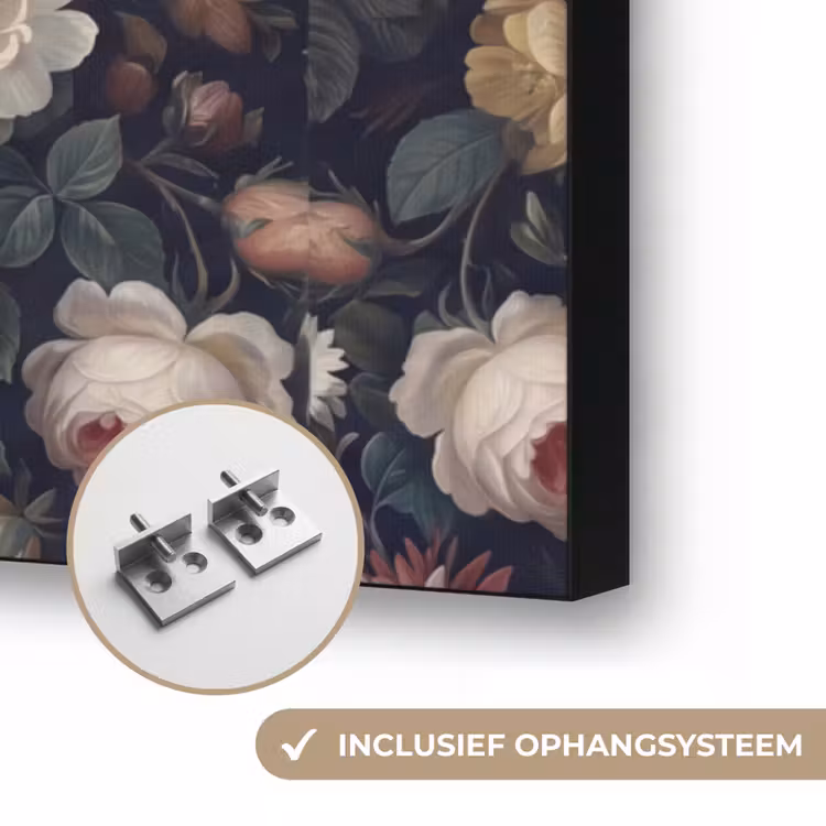 Bloemen - Boeket - Botanisch - Vintage - Donkere achtergrond Textielframe zwart klein -USP_ophangsysteemNL