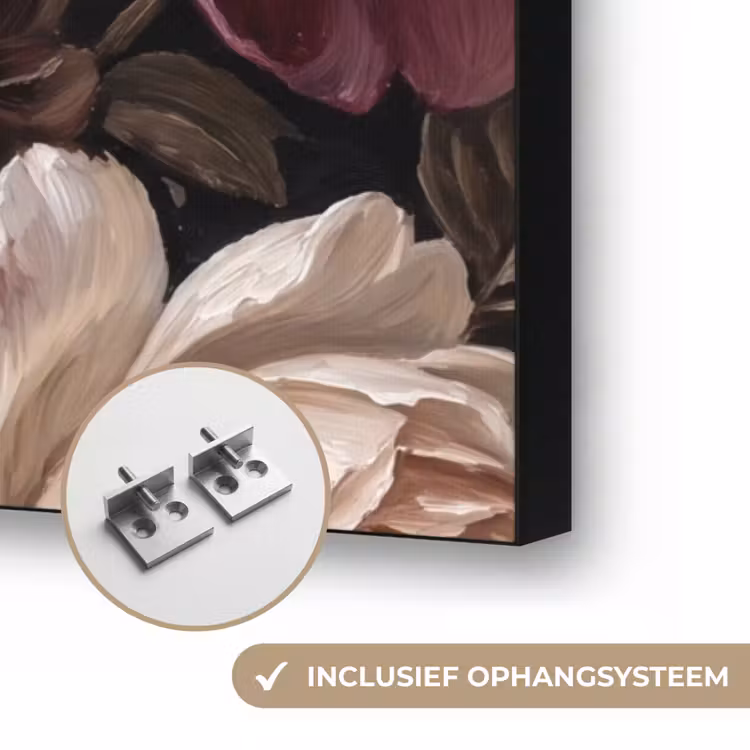Bloemen - Boeket - Klassiek - Donker - Rood Textielframe zwart klein -USP_ophangsysteemNL