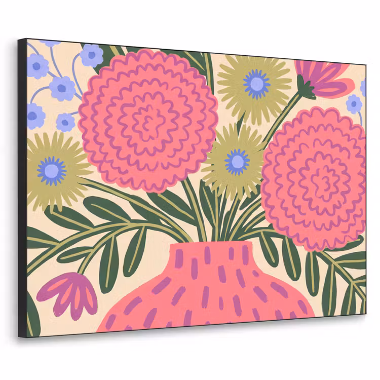 Bloemen - Boeket - Natuur - Abstract - Roze Textielframe zwart klein -3d