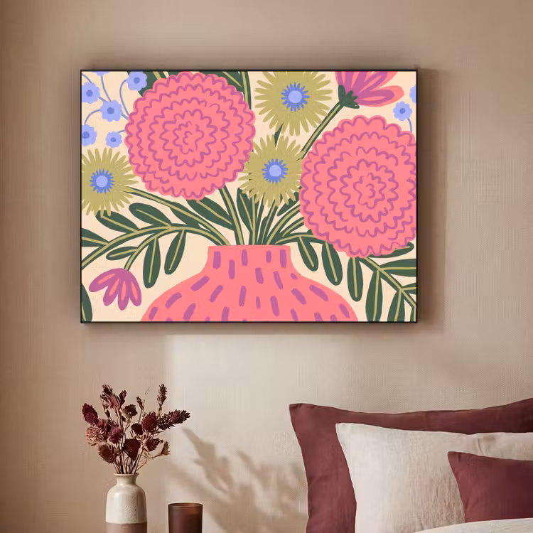 Bloemen - Boeket - Natuur - Abstract - Roze Textielframe zwart klein -sfeer1