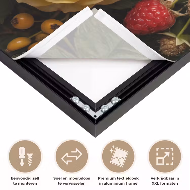 Bloemen - Boeket - Natuur - Klassiek - Geel Textielframe zwart klein -USP_closeupNL