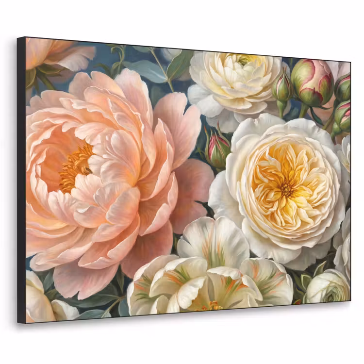 Bloemen - Boeket - Natuur - Klassiek - Kleurrijk Textielframe zwart klein -3d