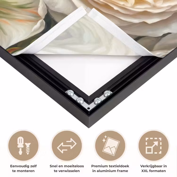 Bloemen - Boeket - Natuur - Klassiek - Kleurrijk Textielframe zwart klein -USP_closeupNL
