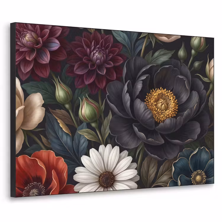 Bloemen - Boeket - Natuur - Klassiek - Weelderig Textielframe zwart klein -3d