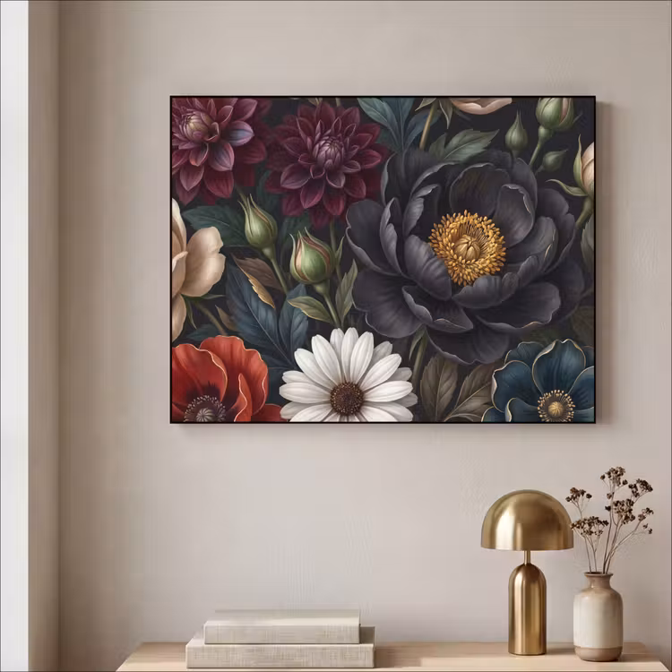 Bloemen - Boeket - Natuur - Klassiek - Weelderig Textielframe zwart klein -sfeer2