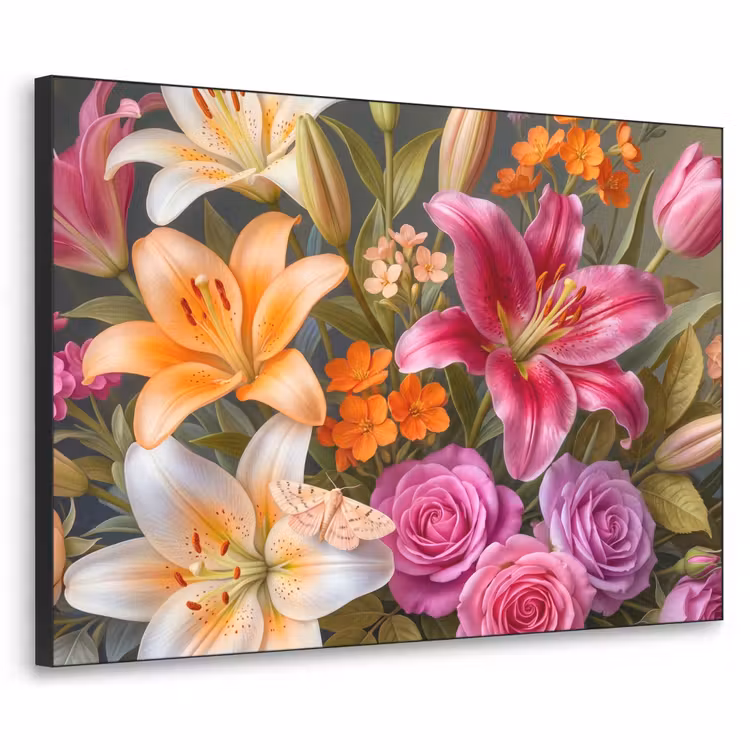 Bloemen - Boeket - Natuur - Kleurrijk - Modern Textielframe zwart klein -3d