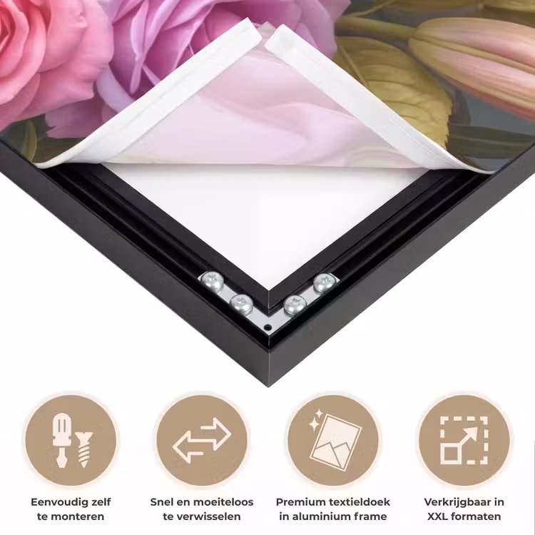 Bloemen - Boeket - Natuur - Kleurrijk - Modern Textielframe zwart klein -USP_closeupNL