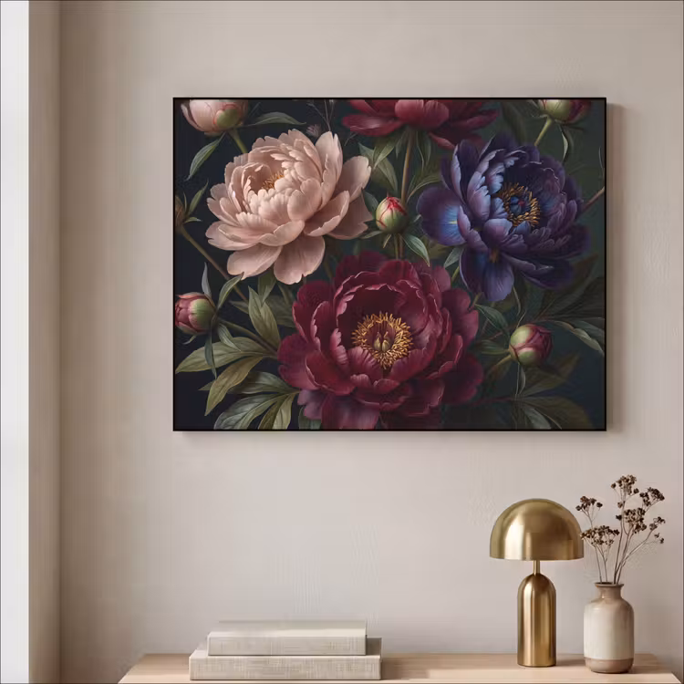 Bloemen - Boeket - Natuur - Modern - Donker Textielframe zwart klein -sfeer2