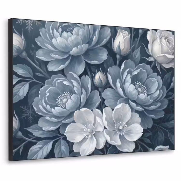 Bloemen - Boeket - Winter - Abstract - Blauw Textielframe zwart klein -3d