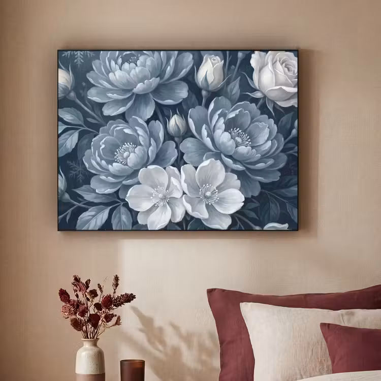 Bloemen - Boeket - Winter - Abstract - Blauw Textielframe zwart klein -sfeer1