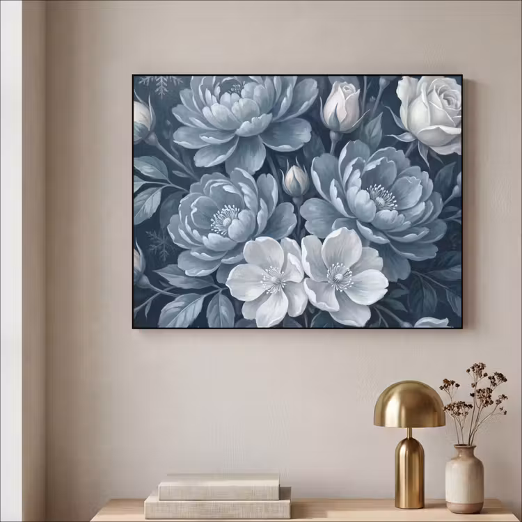 Bloemen - Boeket - Winter - Abstract - Blauw Textielframe zwart klein -sfeer2