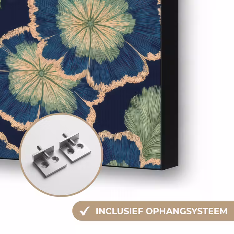 Bloemen - Borduurwerk - Patroon - Blauw - Groen Textielframe zwart klein 947 -USP_ophangsysteemNL