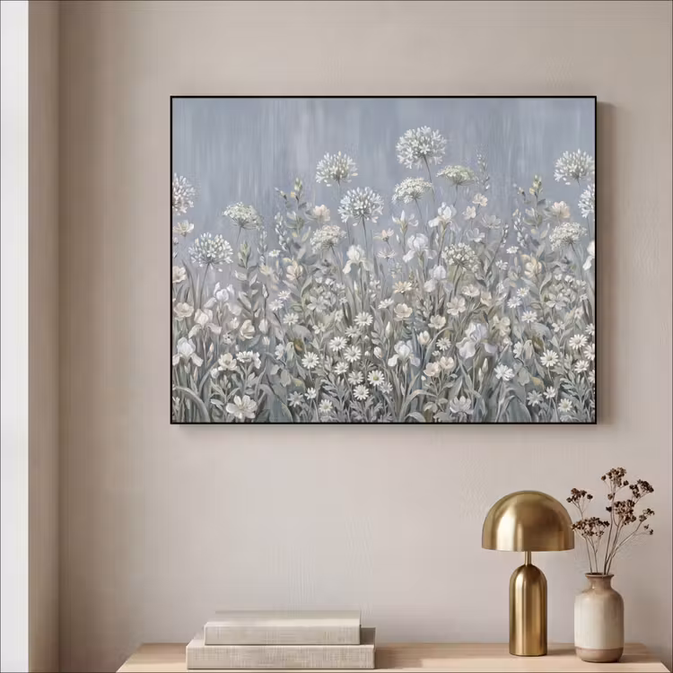 Bloemen - Botanisch - Blauw Textielframe zwart klein -sfeer2