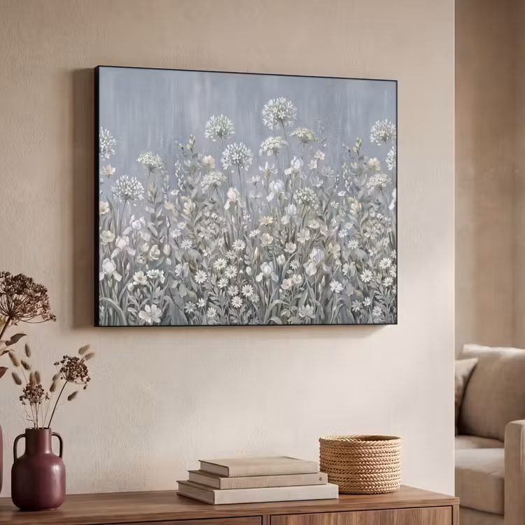 Bloemen - Botanisch - Blauw Textielframe zwart klein -sfeer3
