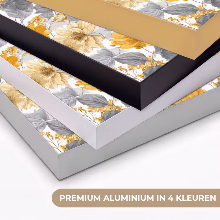 Bloemen - Botanisch - Elegant - Okergeel - Grijs Textielframe zwart klein 947 -USP_kleurenNL
