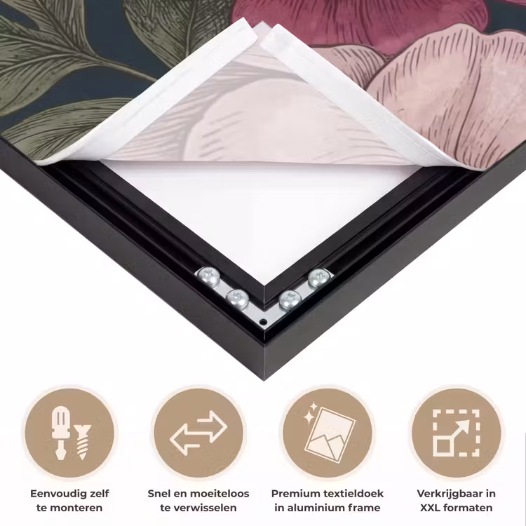 Bloemen - Botanisch - Illustratie - Donker - Vintage Textielframe zwart klein -USP_closeupNL