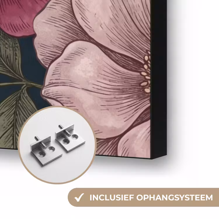 Bloemen - Botanisch - Illustratie - Donker - Vintage Textielframe zwart klein -USP_ophangsysteemNL