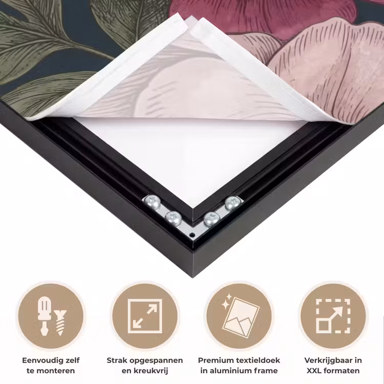 Bloemen - Botanisch - Illustratie - Donker - Vintage Textielframe zwart klein -USP_feed_closeupNL
