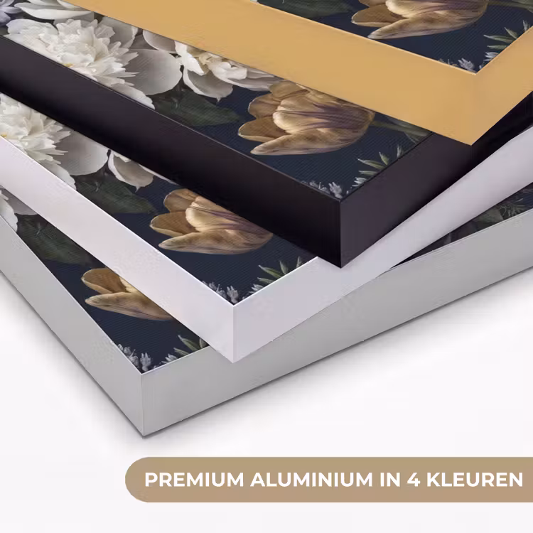 Bloemen - Donker - Elegant - Natuur - Wit Textielframe zwart klein -USP_kleurenNL