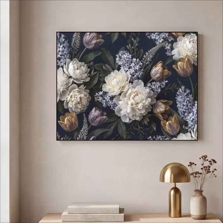 Bloemen - Donker - Elegant - Natuur - Wit Textielframe zwart klein -sfeer2